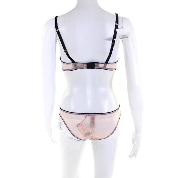 Stella McCartney Lace Balconette Bra Bikini Set Pink Black 34B Small - Picture 7 of 15